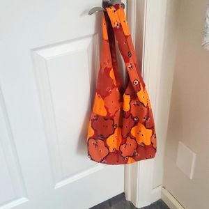 Shades of orange hobo bag beaded and lined (unique) 21"x12" floral print